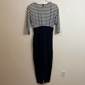 Vintage Jumpsuit Sailor Womens 12 Blue White Stripe Zip‎ - Tiny Hole on Back